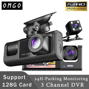 Channel Car DVR HD 1080P 3 Lens Inside Vehicle Dash CamThree Way Camera DVRs Recorder Video Registrator Dashcam CamcorderHKD230701