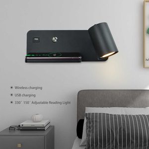 Lamps Indoor lamp Wireless Charging Wall light USB GU10 5W Switch Sconce For Bedroom Reading room Modern Interior lighting DecoraHKD230701