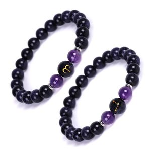 Beaded 8Mm Blue Sand Stone 12 Constellation Chart Strand Bracelet For Women Men Malachite Amethyst Aquamarine Healing Energy Bangle Dhk16