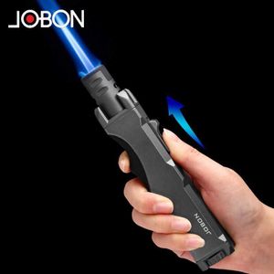 新しいJobon Metal Outdoor Windproof Turbine Torch Strong Fire Power Blue Flame Straight Butane Gas Lighter Kitchen BBQ溶接FXL1