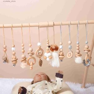 Baby Play Gym Frame Wooden Beech Activity Gym Frame Stroller Hanging Pendants Toys Teether Ring Nursing Rattle Toys Room Decor