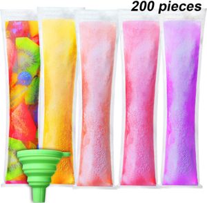 Ferramentas de sorvete 200 pçs sacos de picolé faça você mesmo sacos de gelo para picolé de iogurte pops de lontra congelados pops descartáveis com funil verde 230630