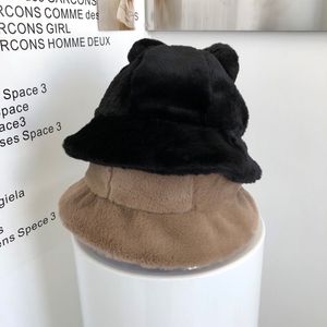 Lovely ears solid color plush fisherman's hat outdoor Winter warm Bucket Hats DF254