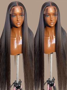 Spetsspår 360 13x6 Straight Frontal Human Hair Brasilian Bone 30 40 Inch 4x4 Transparent stängningsperuk för kvinnor 230630