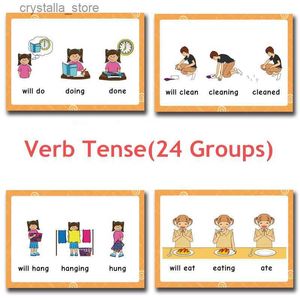 24 grupy/Set czasownik napięty karta flash pochylanie się angielskich słów karty do obrazu edukacyjne dla dzieci gry w klasie Montessori L230518