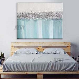 Caixas modernas abstarct pintura a óleo artesanal na lona Azul claro paisagem de parede de parede de imagens de artigos para a sala de estar quarto de venda