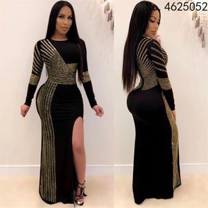 Ethnic Clothing Plus Size African Dresses For Women 2021 Dashiki Diamond Evening Party Long Dress High Split Bodycon Africa Fall C272L