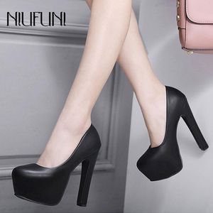 Boots Niufuni Ladies High Heels Platform Pumps Pu Black White Women Shoes Platform Office Shoes Thick Heels Work Dress Shoes Simple