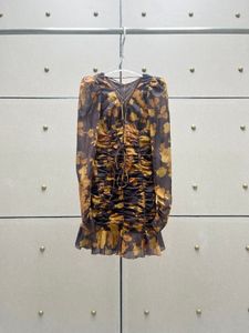 デザイナードレスコットン長袖花柄のプリントボディコンミニドレス