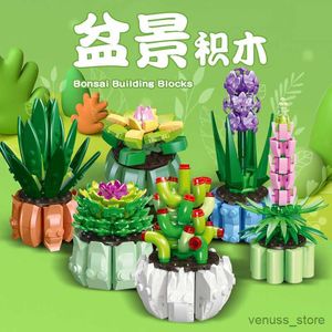 Blocchi Piante in vaso Giacinto Piante grasse Cactus Loto Giardini bonsai Blocchi di costruzione romantici Modello Kit per bambini Giocattolo R230701