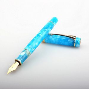 Pens NEW JinhaoFountain Pen Ocean Blue Acrylic Resin Iridium F/ Bent Writing Pen Gift Set for Business Office