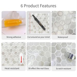 Stitch Wodecor Bathroom and Kitchen Waterproof Backsplash Wallpaper Hexagon Mosaic Wall Tile Stickers Premium Marble Wall Stickers