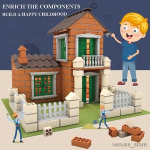 Blocks Miniature House Villa Simulation Cement Reusable Mini Pile Up Brick Assembly Model Building Block Kid Toy Gift R230701