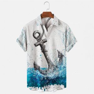 Men's Polos Hawaiian Casual Shirts Marine 3d Print Single Button Lapel Beach Short Sleeves 230630