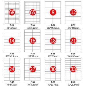 Självhäftande klistermärken 42 storlekar tomt klistermärke självetikett A4 laser bläckstråleskrivare copier hantverk papper företag streckkod etiketter 100 ark 230630