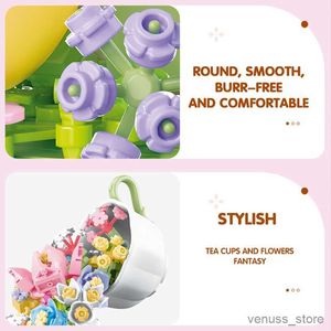Blocks Romantic Bouquet Building Block Toy Teacup Flower 575pcs Assembly Home Decor Gift Lighting Music For Kid Adults R230701