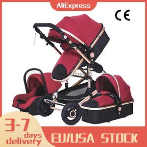 Multifunctional 3 in 1 Baby Stroller luxury Portable High Landscape 4 Wheel Stroller Folding Carriage Gold Baby Newborn Stroller L230625