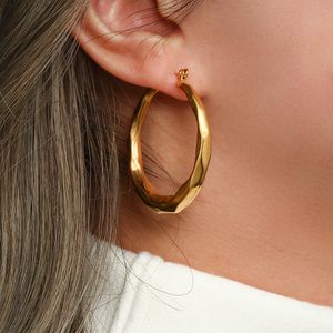 Hoop Huggie Hollow Light Weight Comfortable Cutted Surface Stainless Steel Hoop Earrings For Women 18K Gold PVD Plated Jewelry 230701