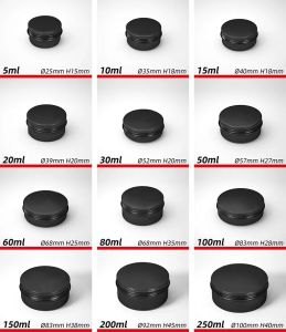 Простые пустые алюминиевые косметические контейнеры Горшок Баночка для бальзама для губ для кремовой мази Крем для рук Упаковочная коробка 10-15-20-30-50-60-80-100-150 мл (черный)