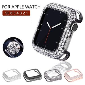 Aparelhos 44 mm de vigilância de diamante para apple watch se 7 6 5 4 tampa de aço para iwatch 38 40 42mm Bling Metal Metal Protective Case 41mm 45mm