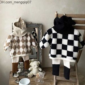 Set di abbigliamento Set di abbigliamento Txlixc Coreano Toddler Boys Abbigliamento Autunno Inverno Set caldo Manica lunga Stampa scacchiera Pullover in pile di agnello Colore a contrasto Z230701