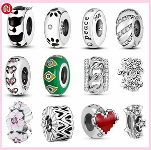 925 silverpärlor charms passar pandora charm armband katt tass distans hjärtblomma stopper charm set