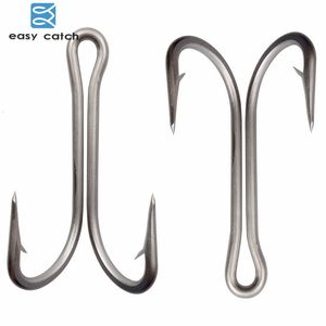 20Pcs Stainless Steel Double Fishing Hooks - Strong Sharp Big Double Fishhooks for Freshwater Saltwater, Sizes 4/0-9/0