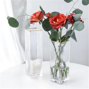 Vase透明なガラス花瓶クリエイティブスクエアオフィステーブルトップ植物盆栽装飾Nordic Flowers Pot Basket for Home 230701