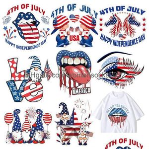 Sy Notioner Tools Independence Dayes Heat Transfer järn på vinylpapper för kläddekorationer Big Size American Flag Stickers DHP8H