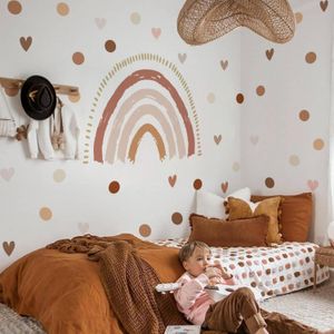 Dikiş Nordic Boho Büyük Gökkuşağı Duvar Çıkartmaları Bohem Kalpler Noktalar Karikatür Duvar Çıkartmaları Çocuk Odaları Oturma Odası Kreş Ev Dekor
