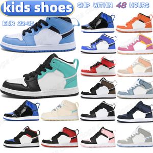 kids shoes Jumpman 1s toddlers basketball Chicago wolf grey Black Toe (GS) Patent Bred Green Toe digital pink size 22-35