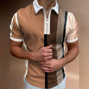 Мужская футболка-поло Мужская рубашка с коротким рукавом в тон Повседневная приталенная спортивная футболка с застежкой-молнией 230630