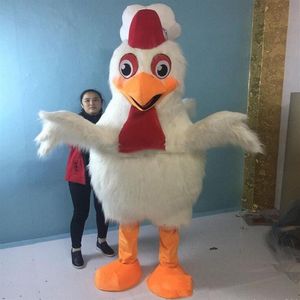 Handgjorda Big White Chicken Long Haired Mascot Costume Adult Mascot Costume221U