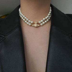 Designer jewelry braceletMagnet clasp Saturn pearl necklace double layer choker high version collarbone chain high-end accessory