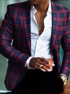 Men's Suits Blazers Fashion Red blue Plaid wedding suits for men coat man slim fit groom party formal business leisure Blazer only jackets 230630