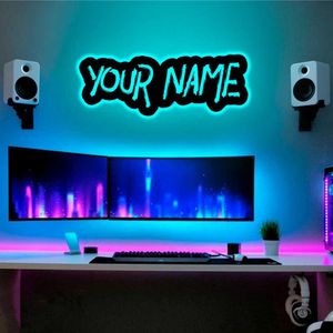 Lâmpadas nome personalizado personalizado/texto/número/etiqueta de jogo/id led lâmpada de parede luz de sinal de néon colorido para sala de jogos em casa decoração do quartoHKD230701