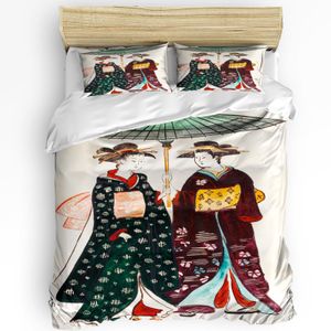 Filmes japonês conjunto de cama para quarto cama casa menina em vestido tradicional e padrões culturais capa edredão colcha e fronha