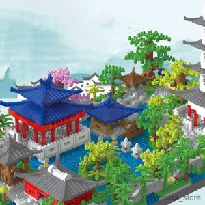 Blocos Famosos Arquitetura Chinesa Tradição Bloco de Construção Quintal Jardim Oeste Lago Templo Chinês Árvore Conjuntos de tijolos Crianças Brinquedo Presente R230701