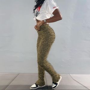 Women's Pants Folds Leopard Herfst Undefined High Street Sheath Slim Attirewear Stretchy Waist Body Shaping Streetwear 230630