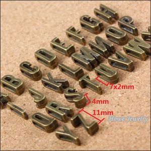 Pulseiras Atacado 390 Pcs Encantos Vintage Misturando Letras Antique Bronze Fit Couro Slide Corda Pulseira Jóias Produção 10090