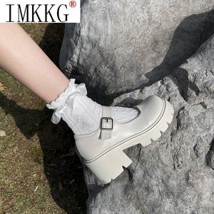 Boots Beige Mary Jane Small Leather Shoes Women's 2022 Summer Cosplay Thicksoled Highheel Japanese Jk Single Lolita Shoes Size 43