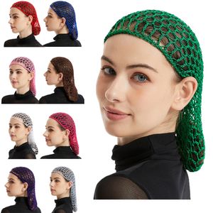 New Wide Band Mesh Snood Hair Net Headbands Lady Turban Hair Accessories Women Soft Rayon Crochet Hairnet Oversize Knit Hat Cap