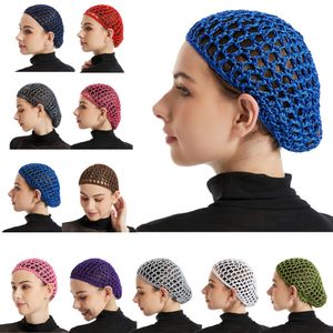 12 farben Mesh Snood Haarnetz Stirnbänder Dame Turban Haar Zubehör Frauen Weiche Rayon Häkeln Haarnetz Oversize Stricken Hut kappe