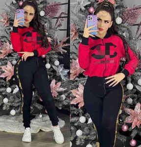 Calças femininas de duas peças designer 2023 Spring Tracksuit Women Outfits Casual Printed Zipper Jacket and Sweatpants Sets Free Ship TXIK