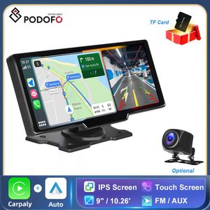 DVRs Podofo 93Inch Car DVR Smart Player Wireless Carplay Android Auto مع التحكم الصوتي يدعم الكاميرا الخلفية BT FM Dash CamHKD230701