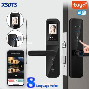 Smart Lock XSDTS Tuya Wifi Digital Electronic Smart Door Lock With Biometric Camera Fingerprint Smart Card Password Key Unlock 230630