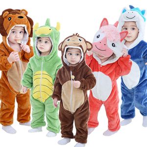 Footies New Inflant Romper Girls Boys Baby Clothing Newborn Toddler Jumpsuit Manga Longa Kigurumi Animal Panda Lion Trajes Baby OnesieHKD230701
