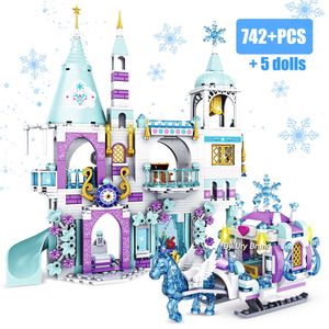 Blocks Friends Princess Luxury Ice Castles Playground House Movies Winter Snow Horse Figures Building Blocks Set Toy for Girls DIY GiftHKD230701