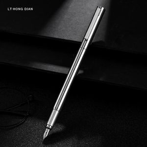 Ручки LT Hongdian Metal Allsteel Fountain Pen Fine Nib 0,5 мм ярко -серебряный простые бизнес -офис Студент Студент Письм