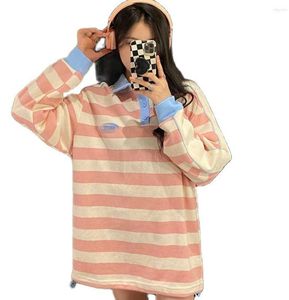 2023女性用女性のセーターのための薄いラペルストライプフードレススウェットシャツ